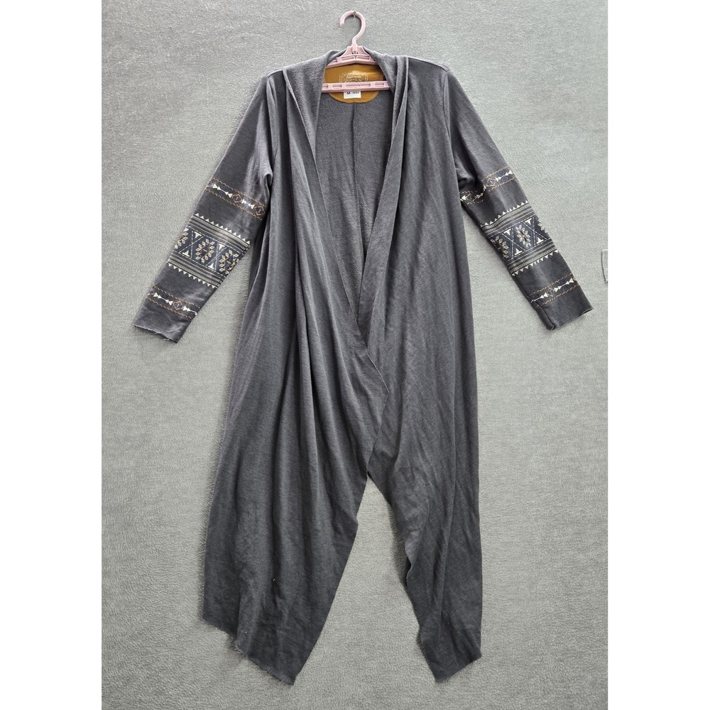 Panhandle Women Cardigan S/M Gray Geometric‎ Bohemian Embroidered Duster
